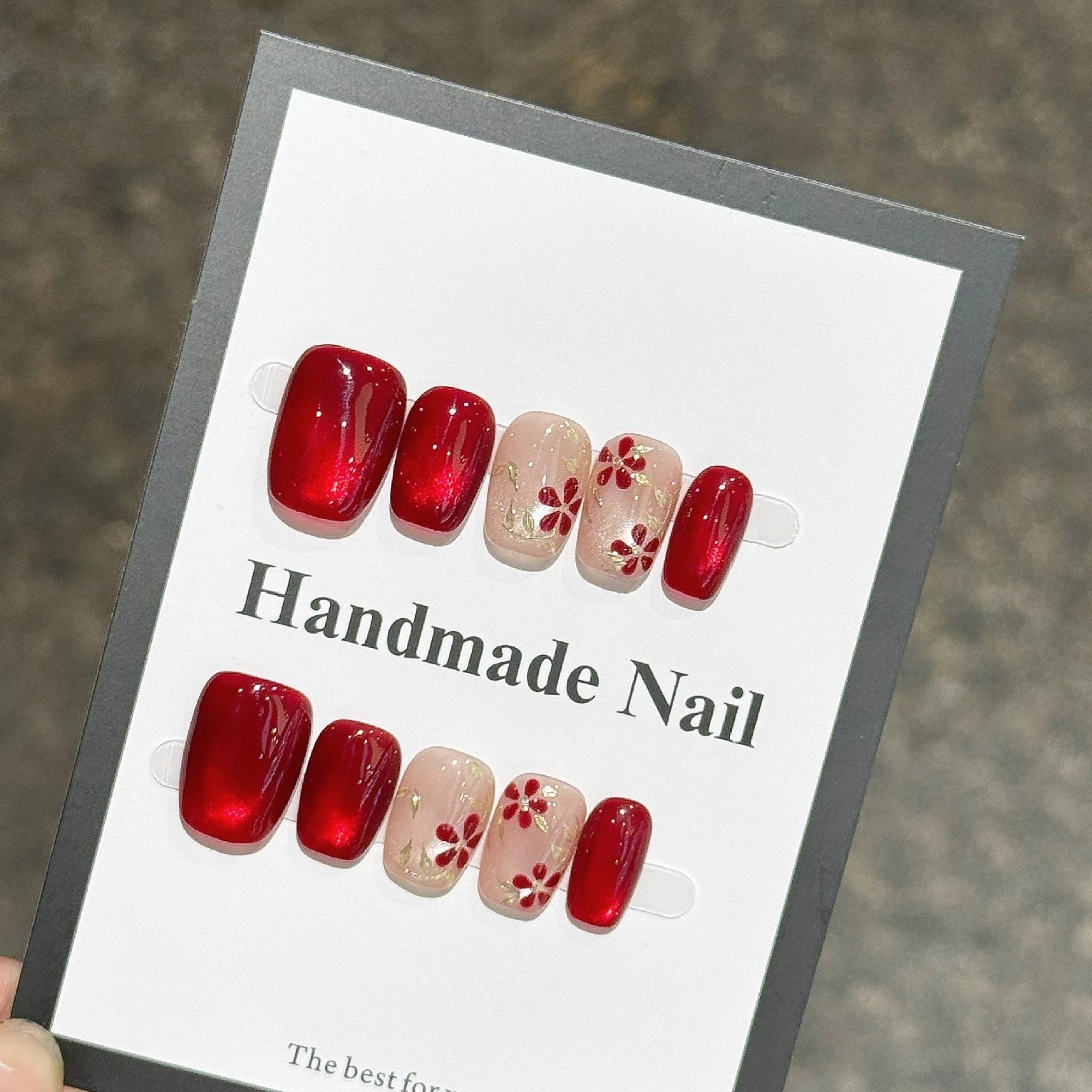 10Pcs Short Square Handmade Press On Nails Full Cover Flower Cat Eye Small Fresh Ballet False Nails Wearable Manicure Nail Tips