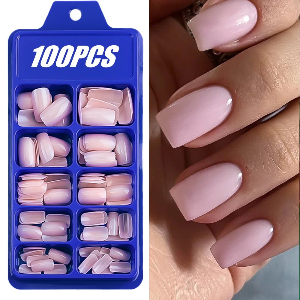 100Pcs Light Pink Press on Nails Short Medium Square Wearable Fake Nails Tips 10 sizes Full Cover False Nails Finger Decoration - Hands of Hope