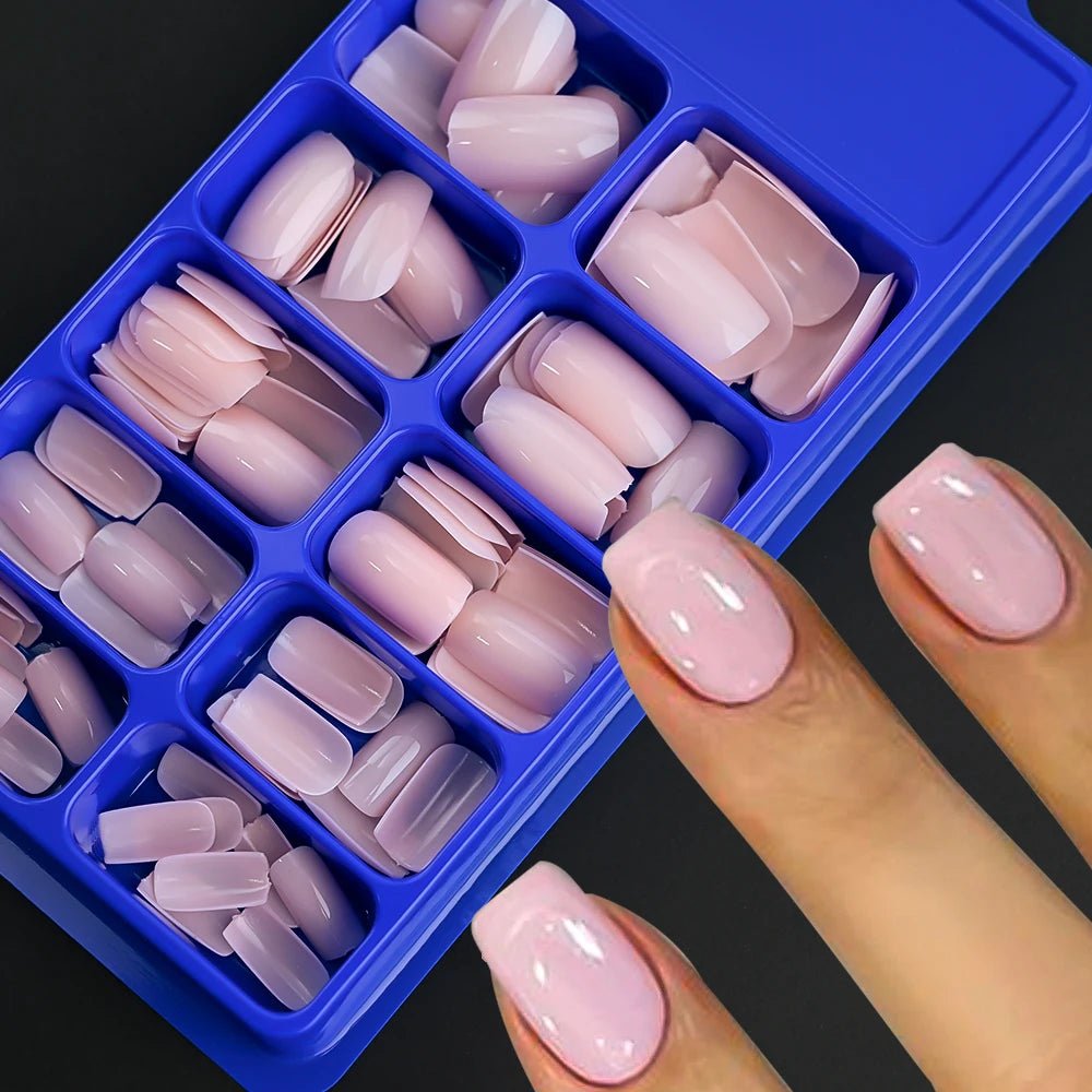 100Pcs Light Pink Press on Nails Short Medium Square Wearable Fake Nails Tips 10 sizes Full Cover False Nails Finger Decoration - Hands of Hope