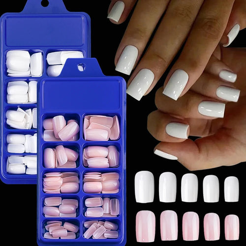 100Pcs Light Pink Press on Nails Short Medium Square Wearable Fake Nails Tips 10 sizes Full Cover False Nails Finger Decoration - Hands of Hope