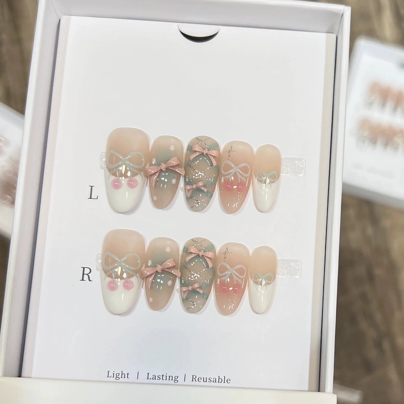 10pc Cat Eye Almond Handmade Press on Nails Light Blue Bow Fake Nails False Nails Artificial Nail Wearable Nail Tips Art Uñas - Hands of Hope