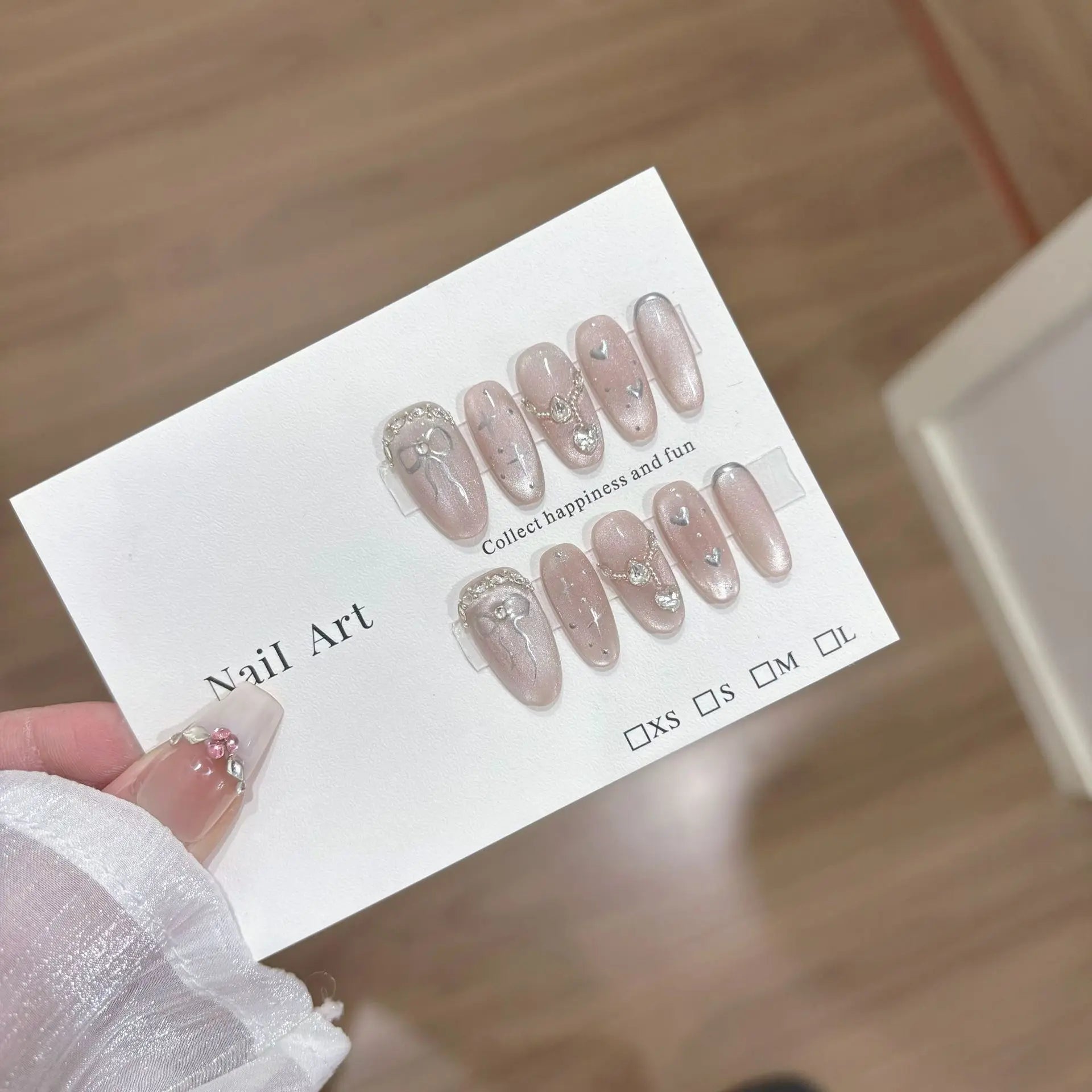 10pc Cat Eye Almond Handmade Press on Nails Light Blue Bow Fake Nails False Nails Artificial Nail Wearable Nail Tips Art Uñas - Hands of Hope