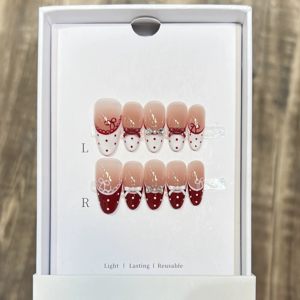 10pc Cat Eye Almond Handmade Press on Nails Light Blue Bow Fake Nails False Nails Artificial Nail Wearable Nail Tips Art Uñas - Hands of Hope