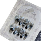10Pcs Black Handmade Press on Nails Flower Ballet Wearable Rhinestone False Nails Decoration Chinese Manicure Fake Nails Tips - Hands of Hope