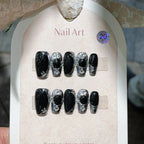 10Pcs Black Handmade Press on Nails Flower Ballet Wearable Rhinestone False Nails Decoration Chinese Manicure Fake Nails Tips - Hands of Hope