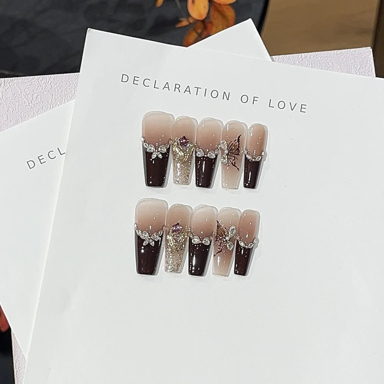 10Pcs Black Handmade Press on Nails Flower Ballet Wearable Rhinestone False Nails Decoration Chinese Manicure Fake Nails Tips - Hands of Hope