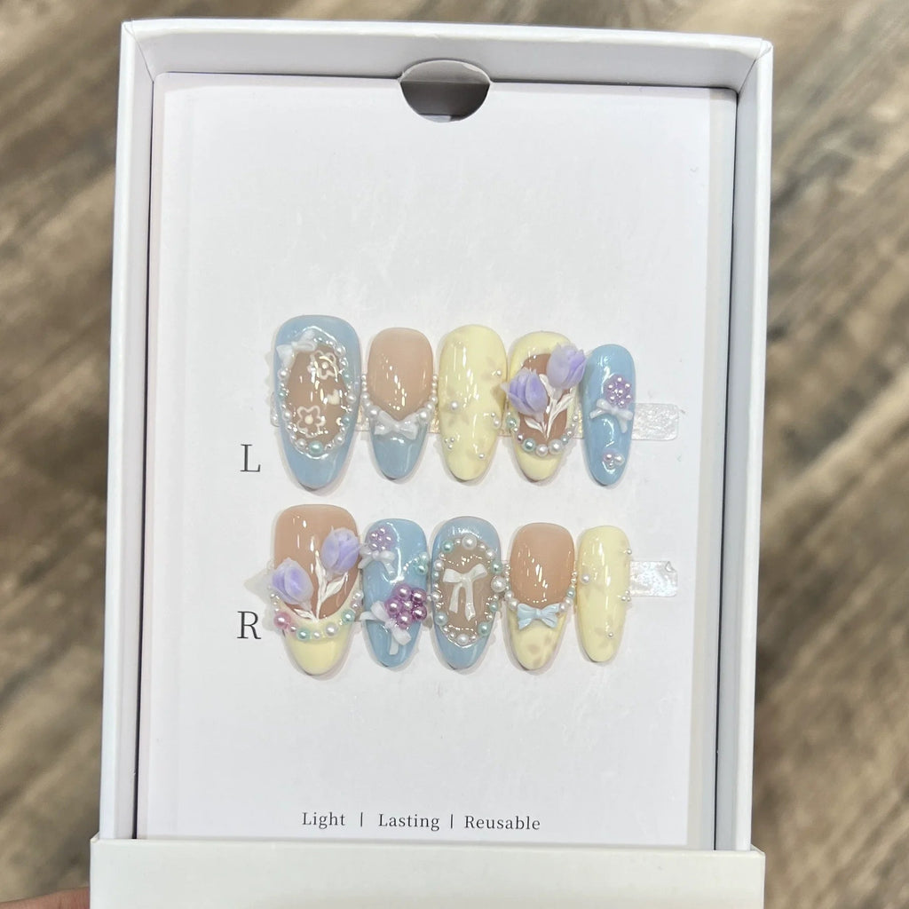 10pcs Blue Cat Eye Almond Handmade Press on Nails 3D Butterfly Fake Nails False Nail Artificial Nail Накладные Ногти Uñas 네일팁 - Hands of Hope