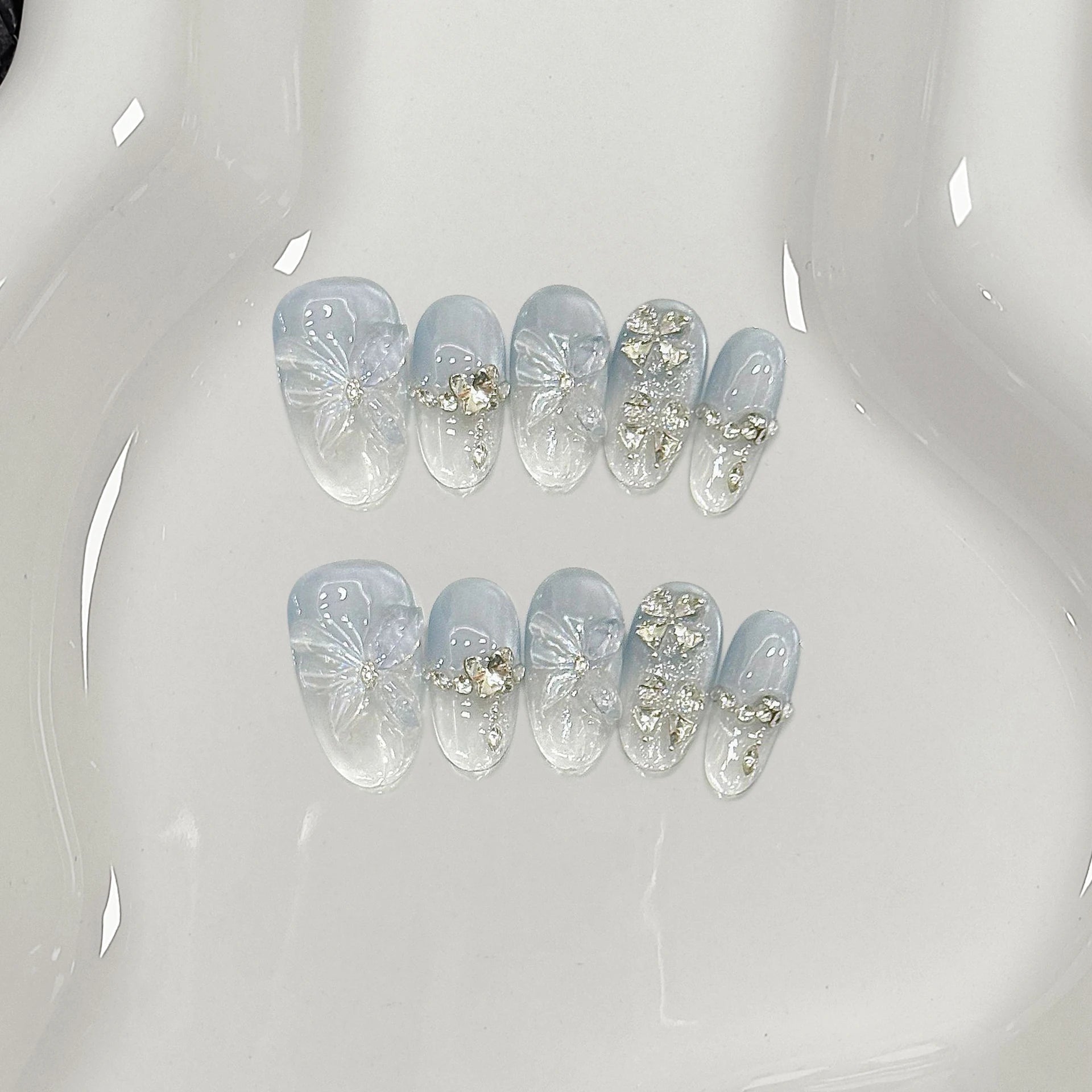 10pcs Blue Cat Eye Almond Handmade Press on Nails 3D Butterfly Fake Nails False Nail Artificial Nail Накладные Ногти Uñas 네일팁 - Hands of Hope