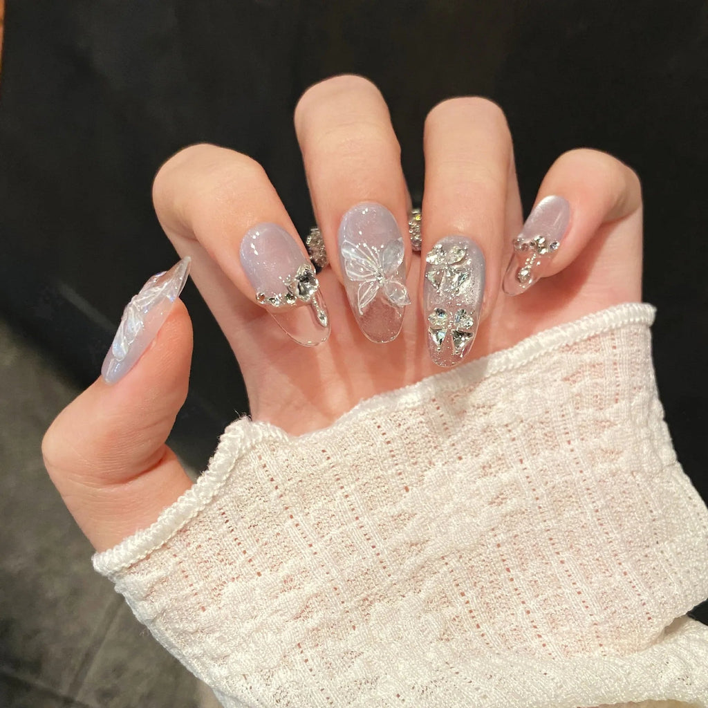 10pcs Blue Cat Eye Almond Handmade Press on Nails 3D Butterfly Fake Nails False Nail Artificial Nail Накладные Ногти Uñas 네일팁 - Hands of Hope