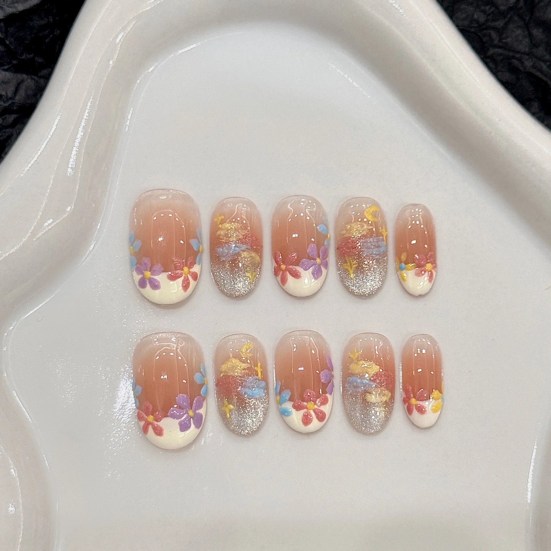 10pcs Blue Cat Eye Almond Handmade Press on Nails 3D Butterfly Fake Nails False Nail Artificial Nail Накладные Ногти Uñas 네일팁 - Hands of Hope