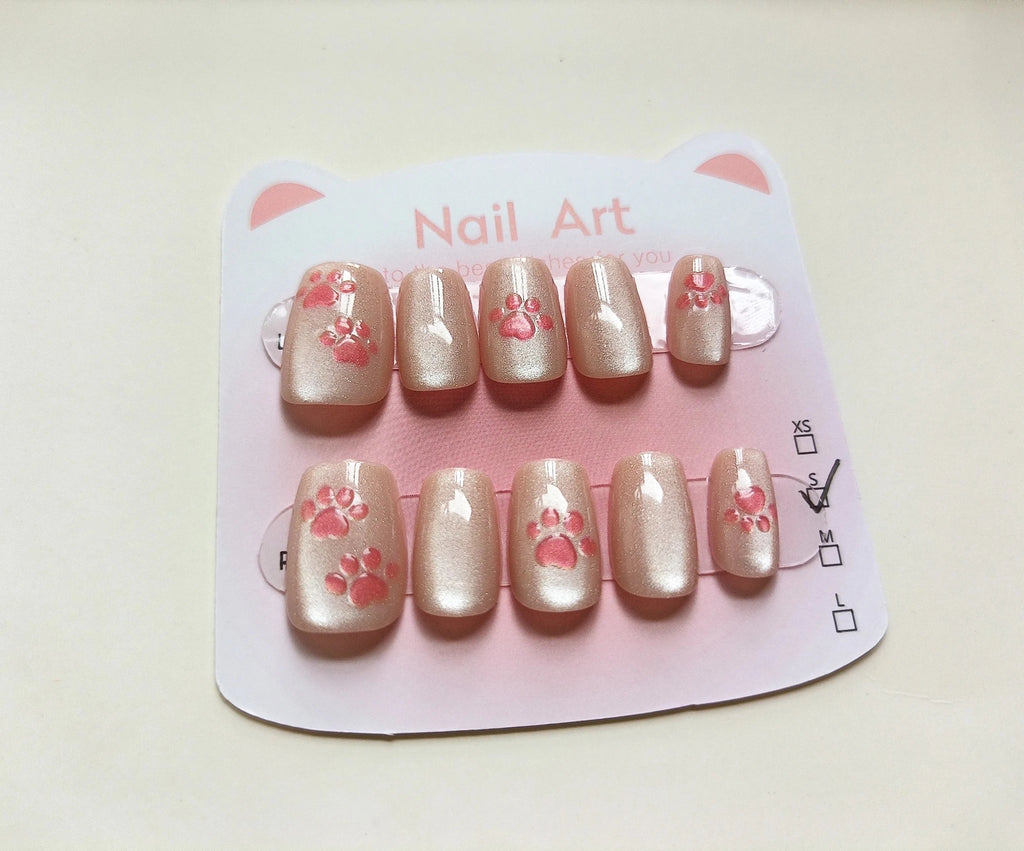 10pcs Cute Woman Press On Nails Handmade Pink Cat Claw Short False Artificial Nail Tips Decorated Korean Nails Press On - Hands of Hope