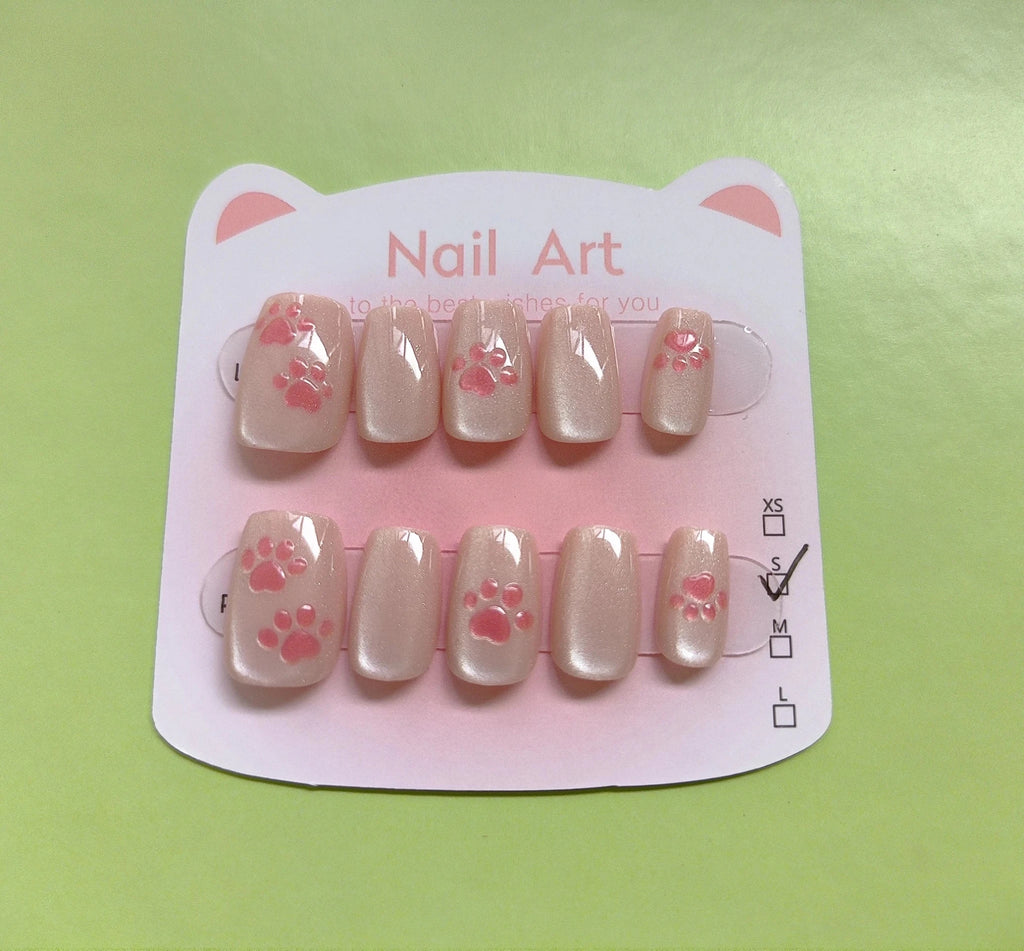 10pcs Cute Woman Press On Nails Handmade Pink Cat Claw Short False Artificial Nail Tips Decorated Korean Nails Press On - Hands of Hope