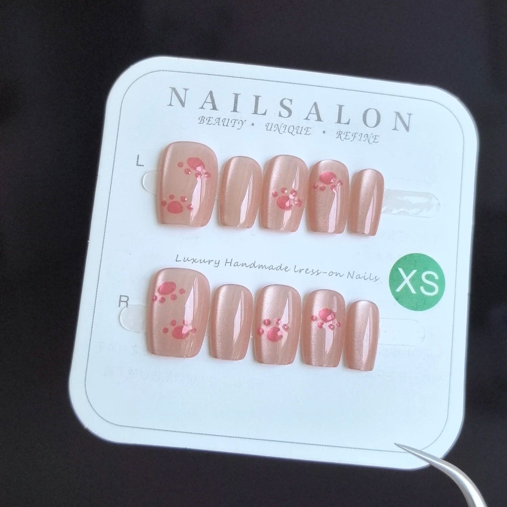 10pcs Cute Woman Press On Nails Handmade Pink Cat Claw Short False Artificial Nail Tips Decorated Korean Nails Press On - Hands of Hope