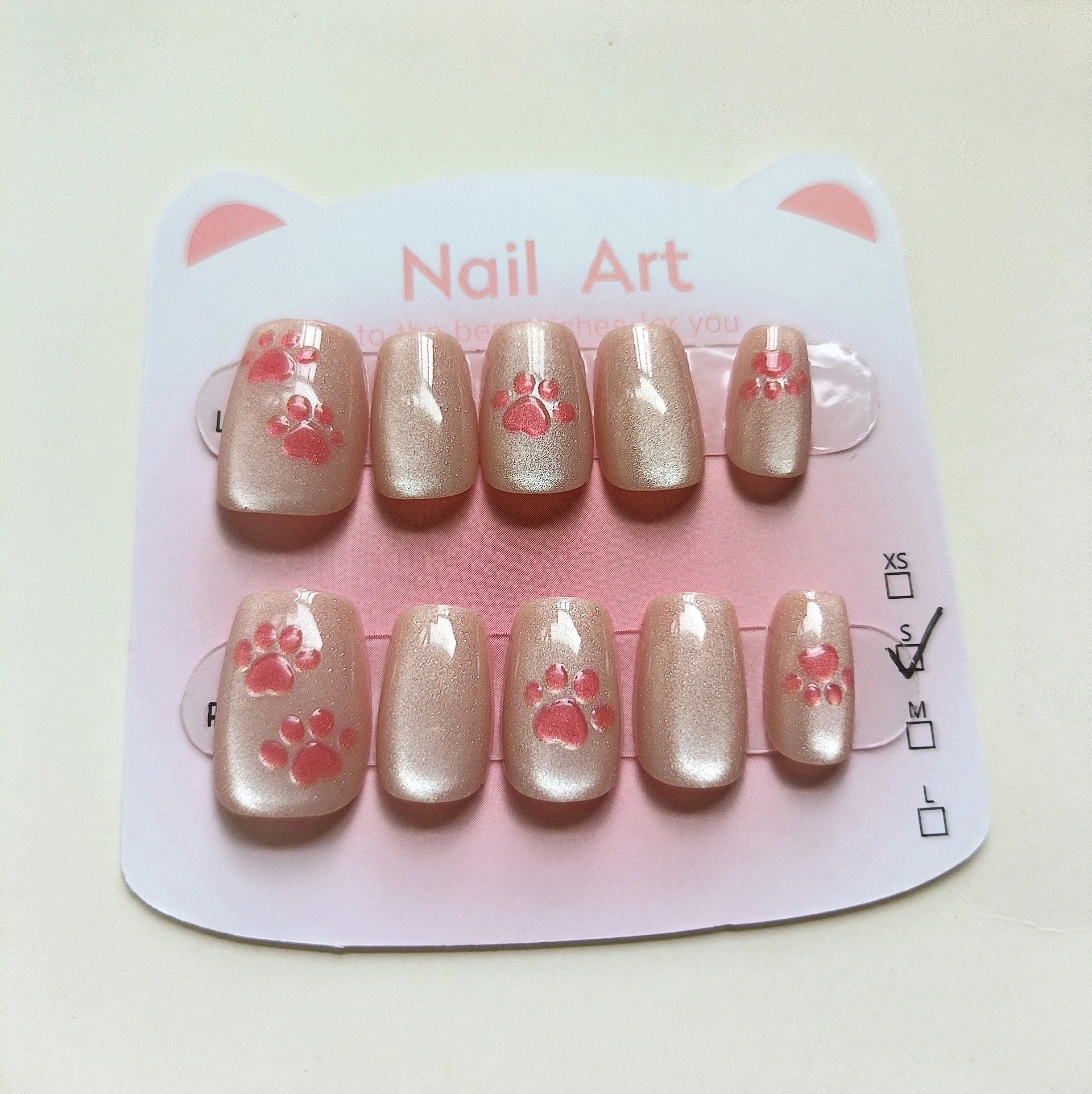 10pcs Cute Woman Press On Nails Handmade Pink Cat Claw Short False Artificial Nail Tips Decorated Korean Nails Press On - Hands of Hope