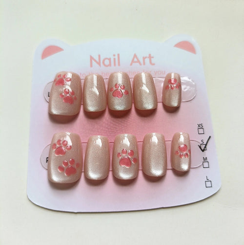 10pcs Cute Woman Press On Nails Handmade Pink Cat Claw Short False Artificial Nail Tips Decorated Korean Nails Press On - Hands of Hope