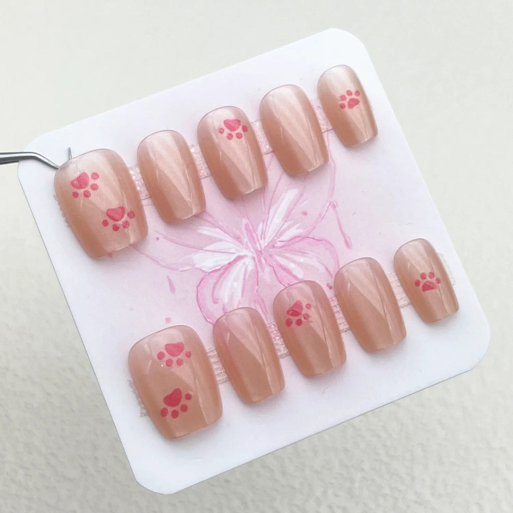 10pcs Cute Woman Press On Nails Handmade Pink Cat Claw Short False Artificial Nail Tips Decorated Korean Nails Press On - Hands of Hope