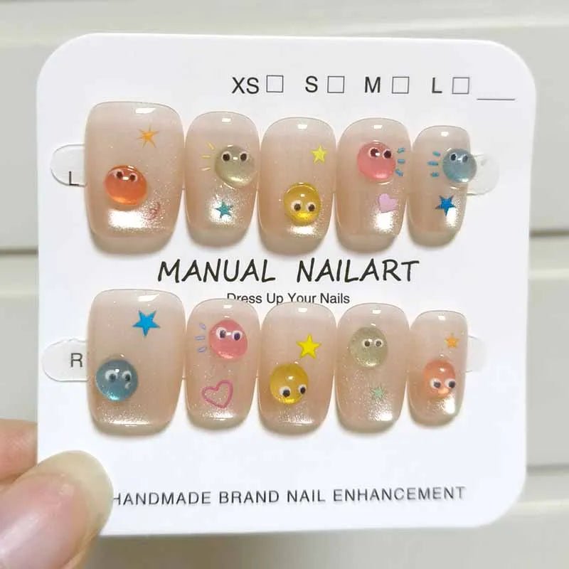10Pcs French Style New Cute 3D Small Eyes Wearable Nails Patch Nail and Nail Accessories Press on Nails Detachable Nail Tips - Hands of Hope