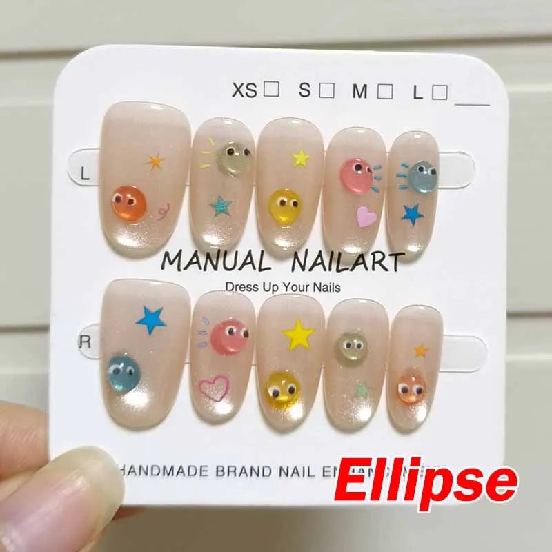10Pcs French Style New Cute 3D Small Eyes Wearable Nails Patch Nail and Nail Accessories Press on Nails Detachable Nail Tips - Hands of Hope