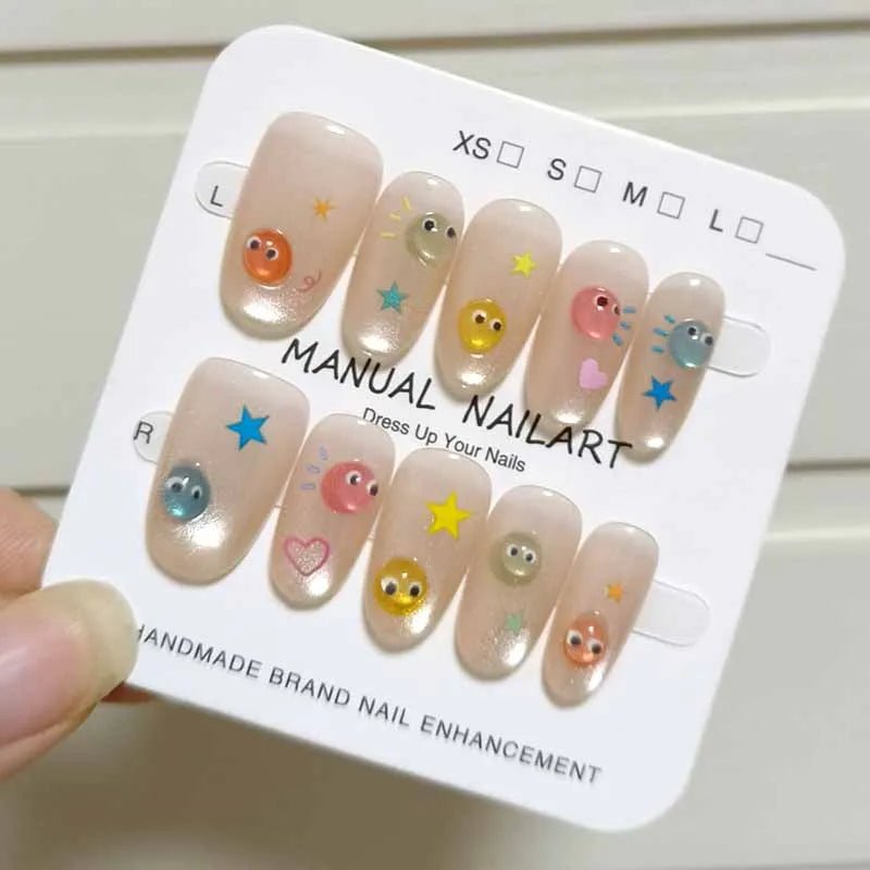 10Pcs French Style New Cute 3D Small Eyes Wearable Nails Patch Nail and Nail Accessories Press on Nails Detachable Nail Tips - Hands of Hope