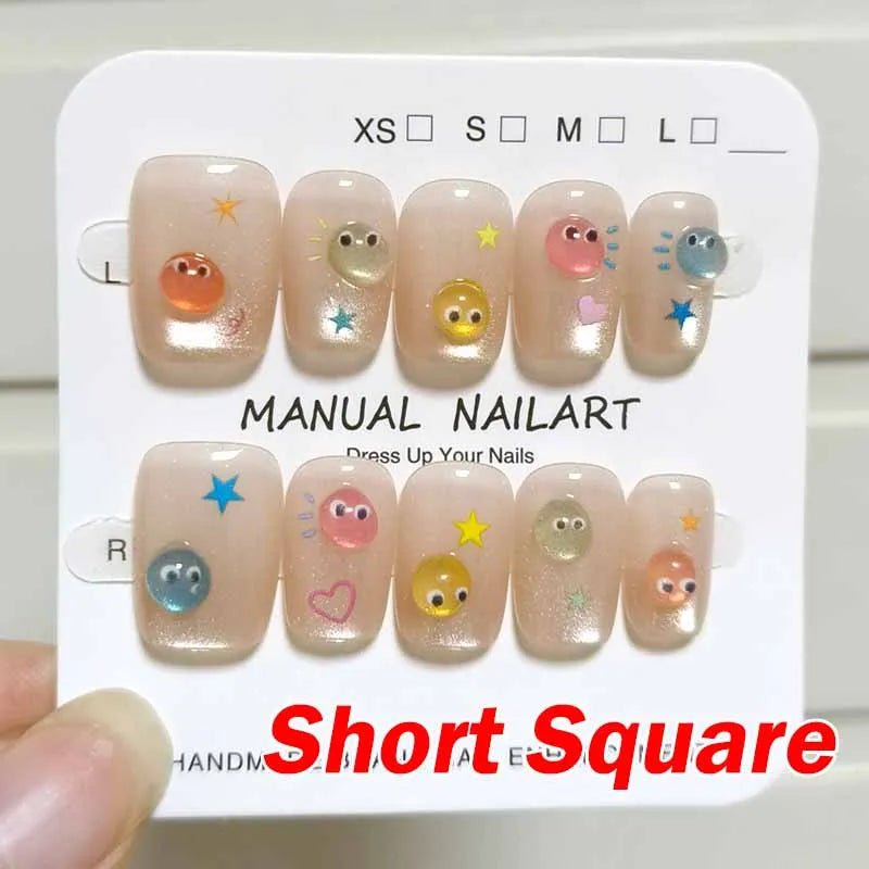 10Pcs French Style New Cute 3D Small Eyes Wearable Nails Patch Nail and Nail Accessories Press on Nails Detachable Nail Tips - Hands of Hope