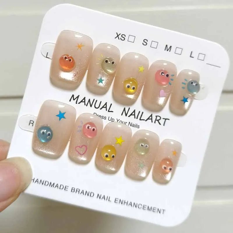 10Pcs French Style New Cute 3D Small Eyes Wearable Nails Patch Nail and Nail Accessories Press on Nails Detachable Nail Tips - Hands of Hope