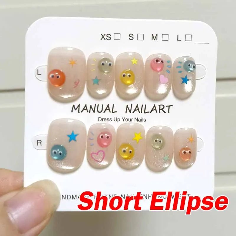 10Pcs French Style New Cute 3D Small Eyes Wearable Nails Patch Nail and Nail Accessories Press on Nails Detachable Nail Tips - Hands of Hope