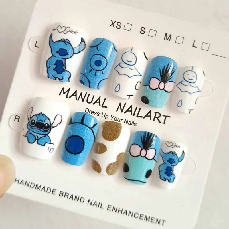 10Pcs Girl's Fashion Cute Cartoon Stitch Press on Nails Baby Fake Nails Girls Gift Toys Nails Patches Girls Detachable Nail Tips - Hands of Hope