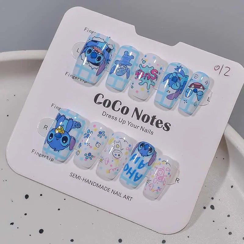 10Pcs Girl's Fashion Cute Cartoon Stitch Press on Nails Baby Fake Nails Girls Gift Toys Nails Patches Girls Detachable Nail Tips - Hands of Hope