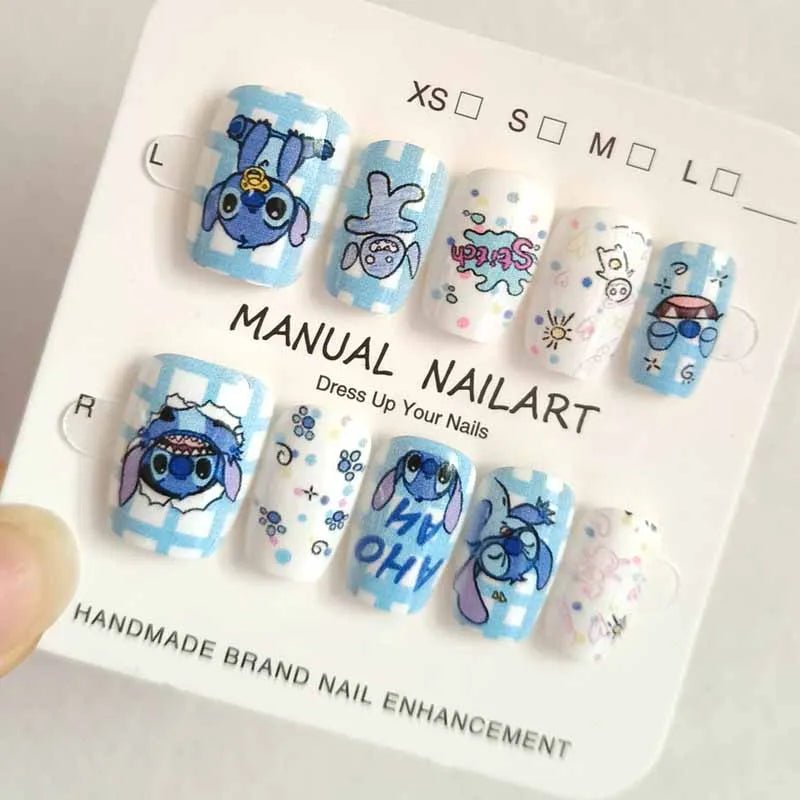 10Pcs Girl's Fashion Cute Cartoon Stitch Press on Nails Baby Fake Nails Girls Gift Toys Nails Patches Girls Detachable Nail Tips - Hands of Hope