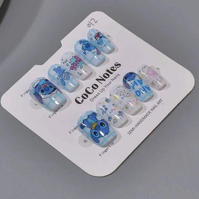 10Pcs Girl's Fashion Cute Cartoon Stitch Press on Nails Baby Fake Nails Girls Gift Toys Nails Patches Girls Detachable Nail Tips - Hands of Hope