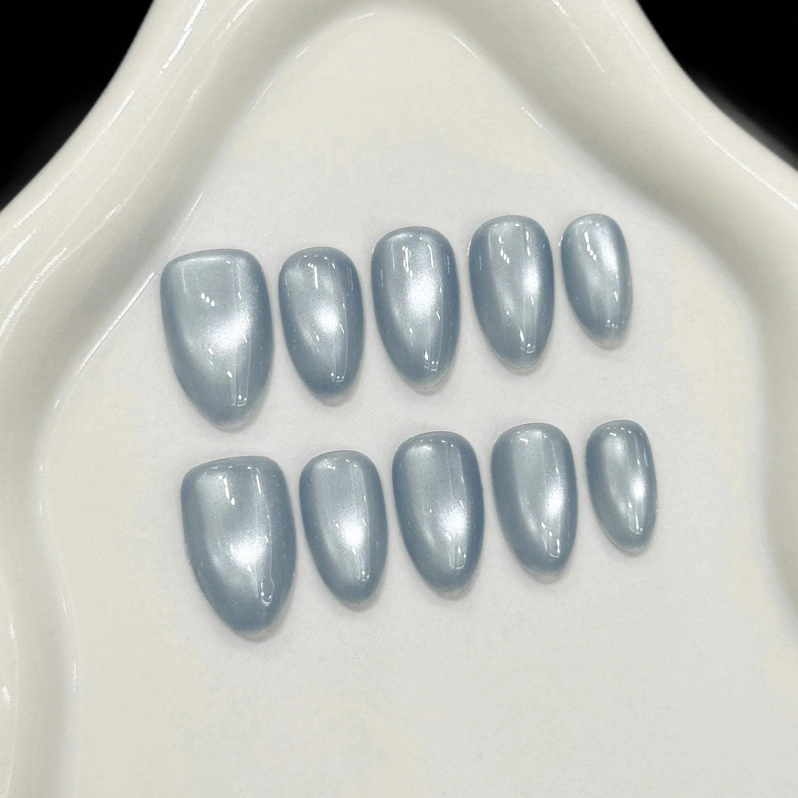 10pcs Handmade Glass Bead Cat Eyes Press on Nails Solid Color Fake Nails Wearable Reusable Ins Simple Long Almond False Nail Tip - Hands of Hope