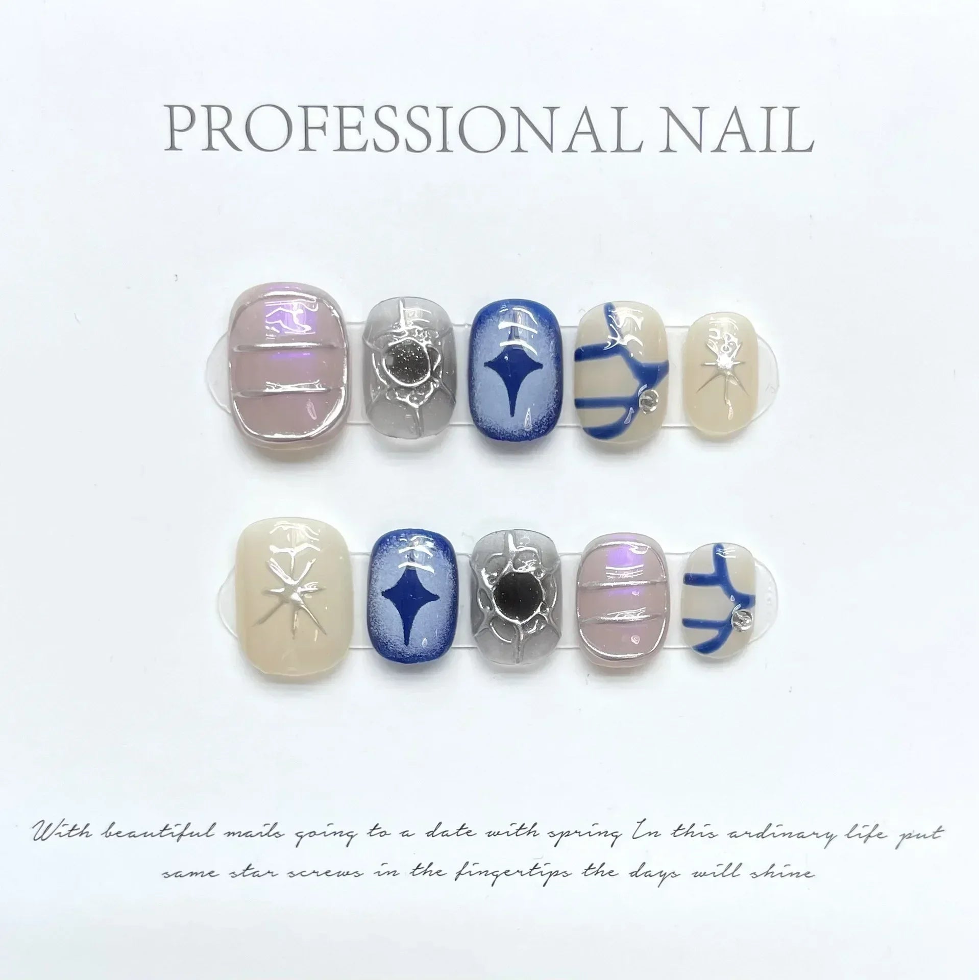 10Pcs Handmade Gothic Short Press on Nails Rhinestone Round Manicure Decoration Wearable Full Cover with Design Acrylic Nail Tip - Hands of Hope