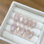 10Pcs Handmade Nails Long Ballet Pink with 3D Moon Nail Set - Hands of Hope