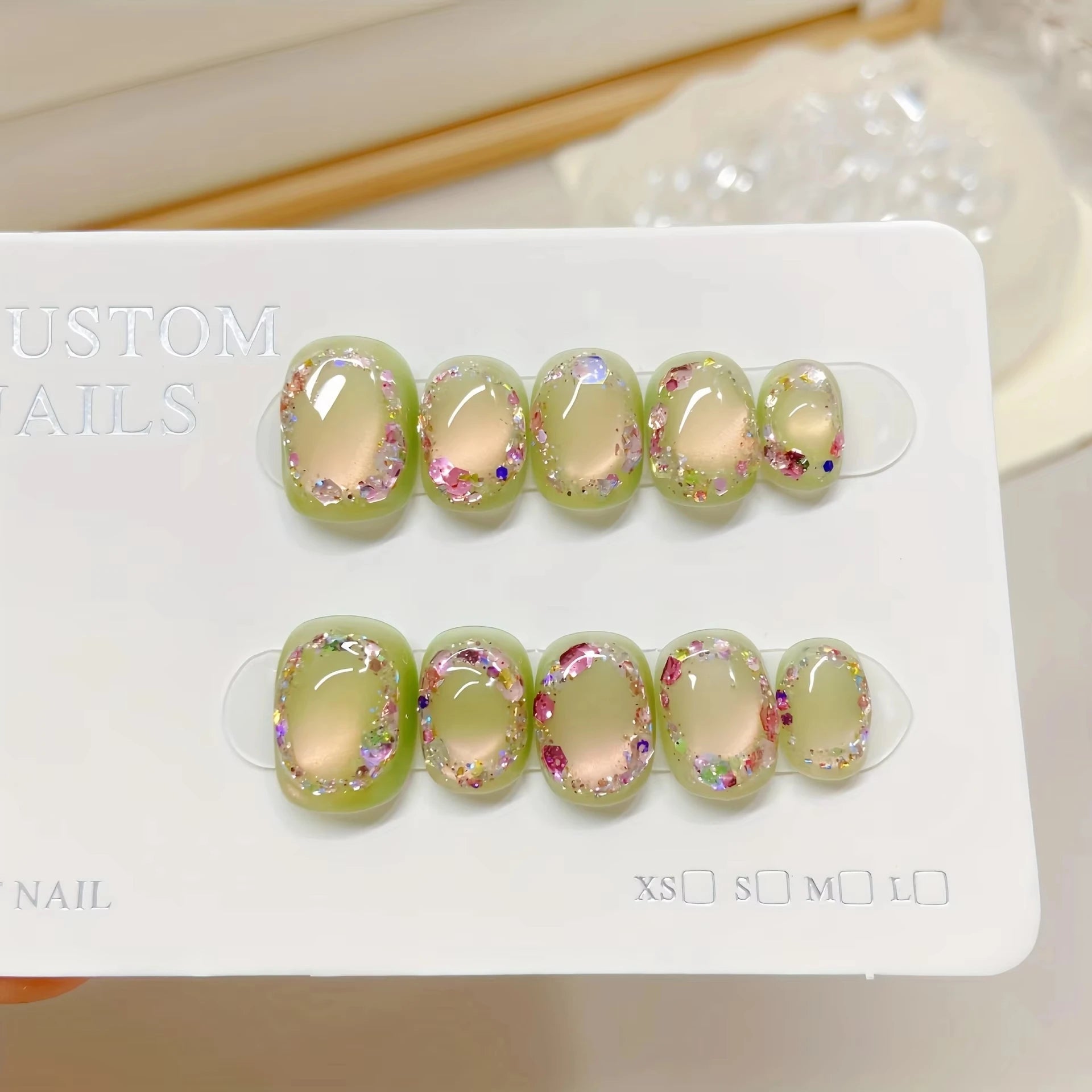 10pcs Handmade Press on Nail Ice Blue Ocean Star Ice - transparent Texture False Nail for Women&Girl Short Oval Wearable Nail - Hands of Hope