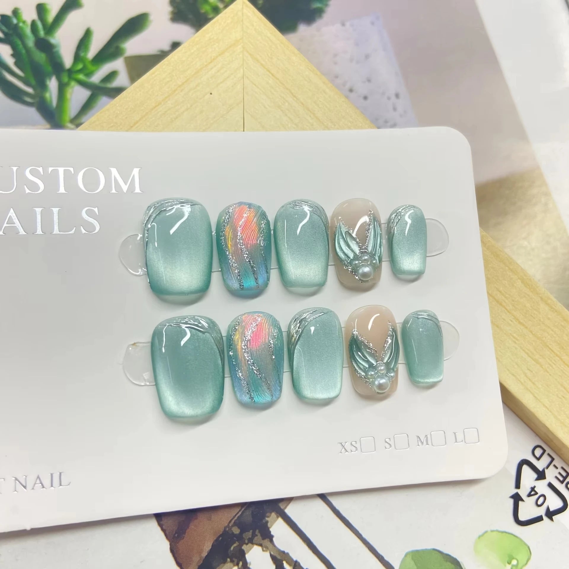 10pcs Handmade Press on Nail Ice Blue Ocean Star Ice - transparent Texture False Nail for Women&Girl Short Oval Wearable Nail - Hands of Hope