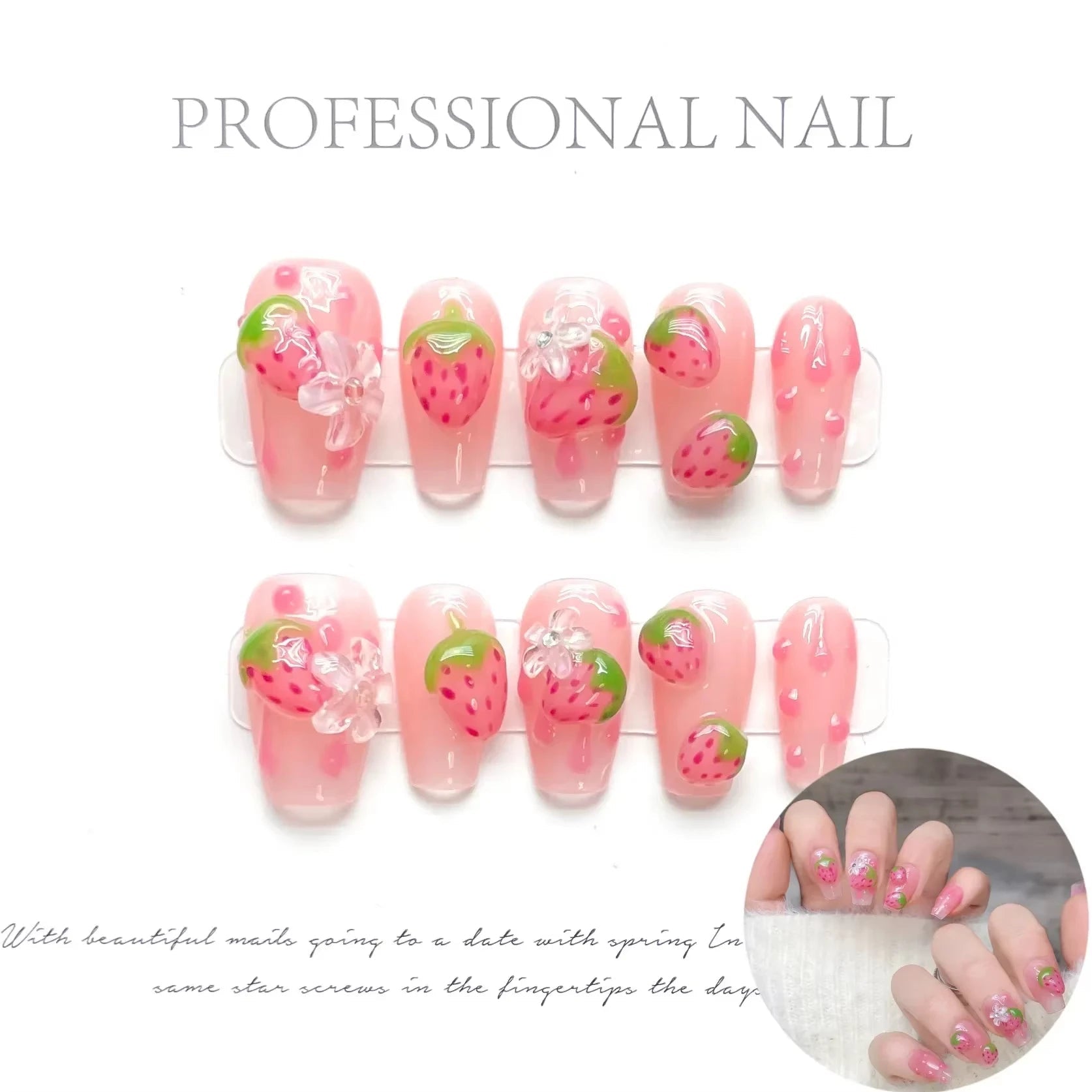 10pcs Handmade Press on Nails Short Square Watermelon Star - Moon Full Coverage Nail Tips for Women&Girl Removable Wearable nail - Hands of Hope