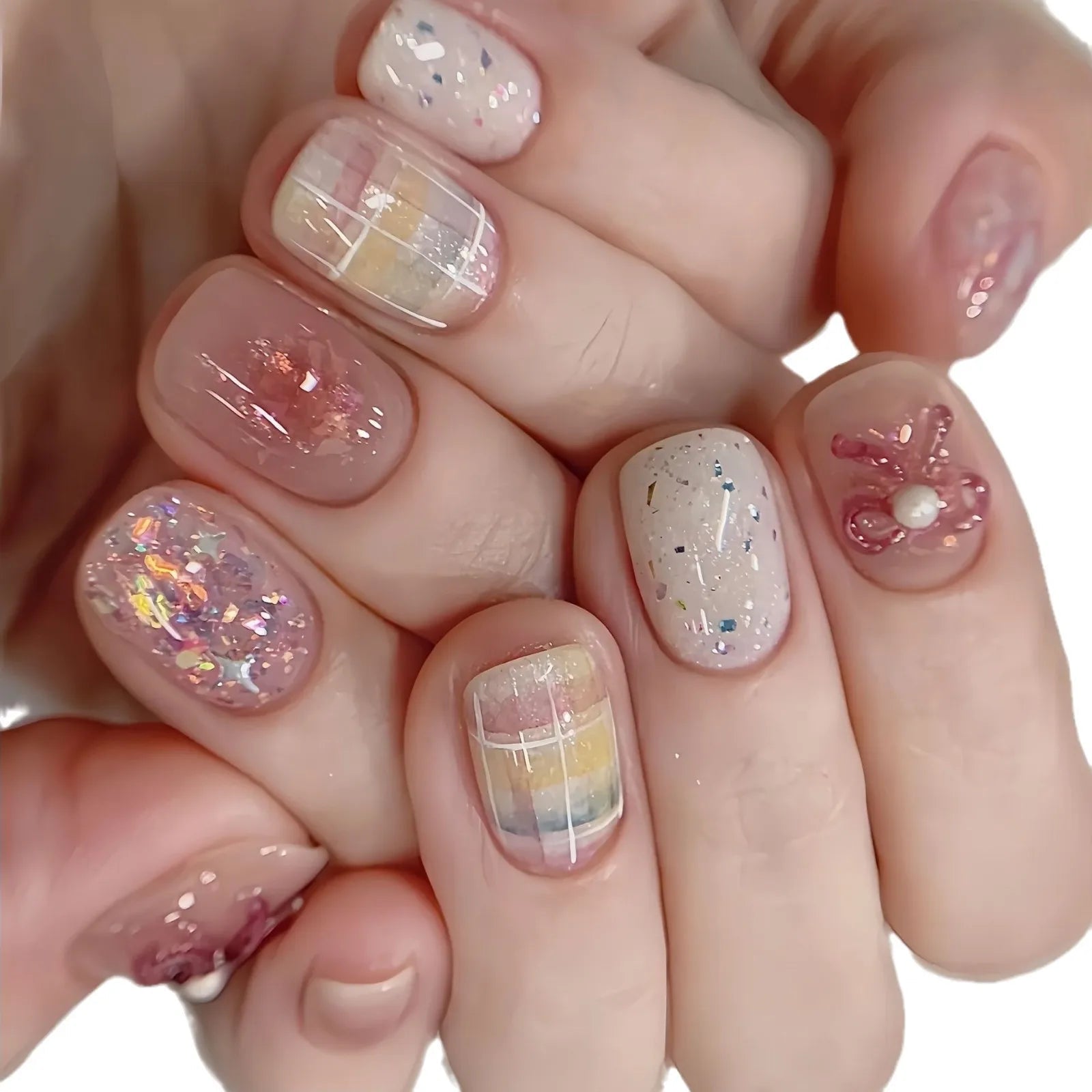 10pcs Handmade Press on Nails Short Square Watermelon Star - Moon Full Coverage Nail Tips for Women&Girl Removable Wearable nail - Hands of Hope