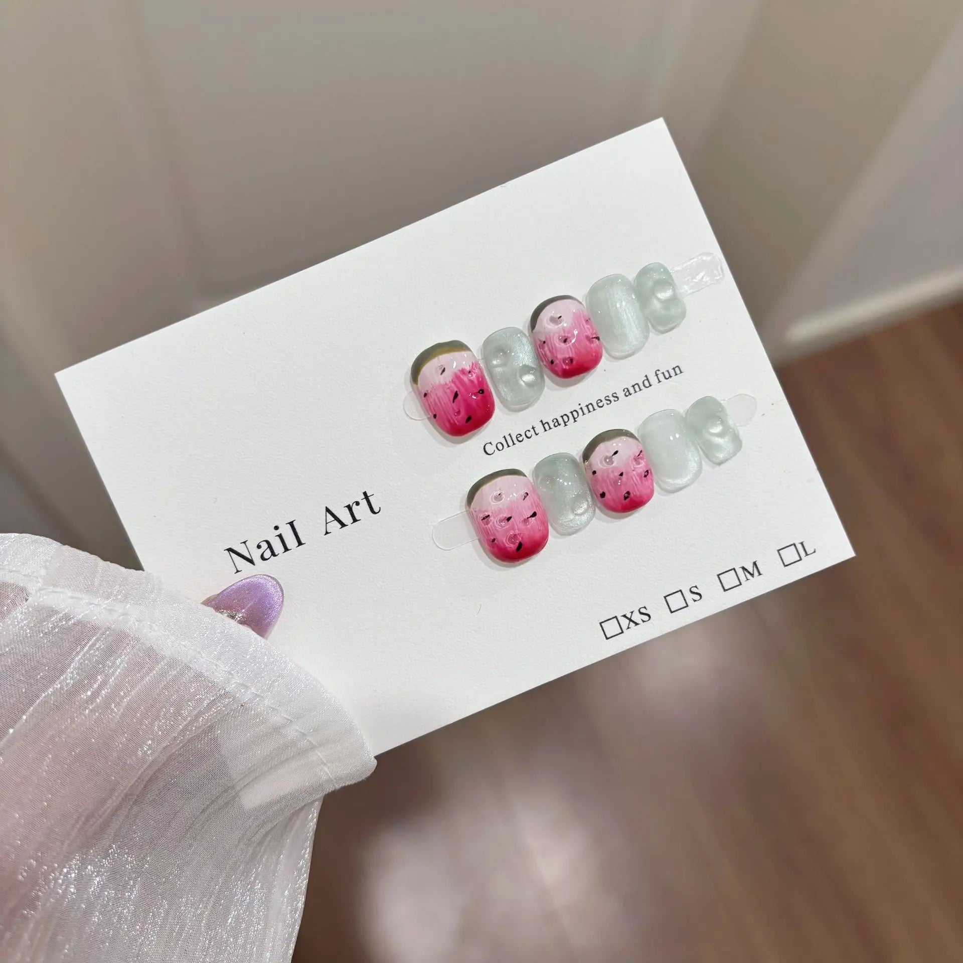 10pcs Handmade Press on Nails Short Square Watermelon Star - Moon Full Coverage Nail Tips for Women&Girl Removable Wearable nail - Hands of Hope