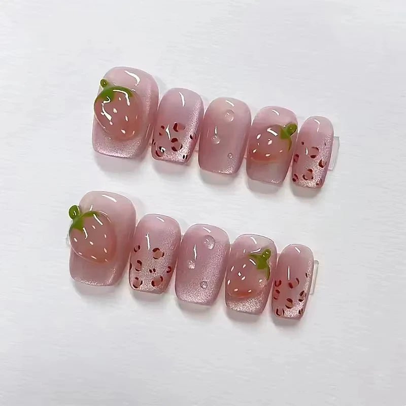10pcs Handmade Press on Nails Short Square Watermelon Star - Moon Full Coverage Nail Tips for Women&Girl Removable Wearable nail - Hands of Hope