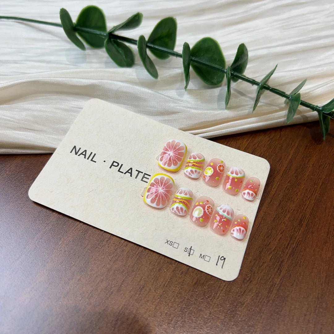 10pcs Handmade Press on Nails Short Square Watermelon Star - Moon Full Coverage Nail Tips for Women&Girl Removable Wearable nail - Hands of Hope