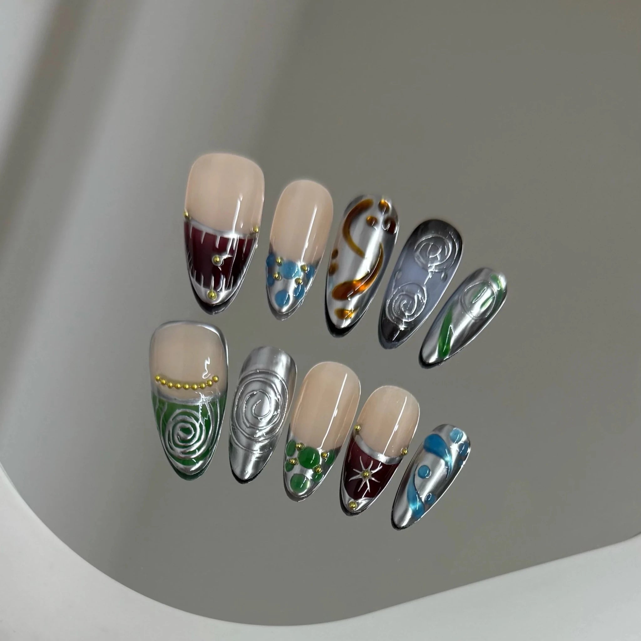 10pcs Handmade Press on Nails Y2k Starry Night Sky Almond Fake Nail Tips Detachable Wearable Sweet Cool False Nails for Girls - Hands of Hope