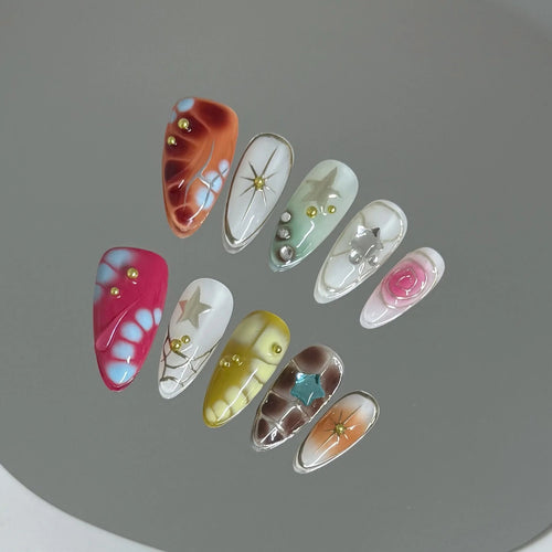 10pcs Handmade y2K Press on Nails Sweet Cool Crocodile pattern Almond Fake Nail Tips Wearable Ins Blush Spice Girls False Nails - Hands of Hope