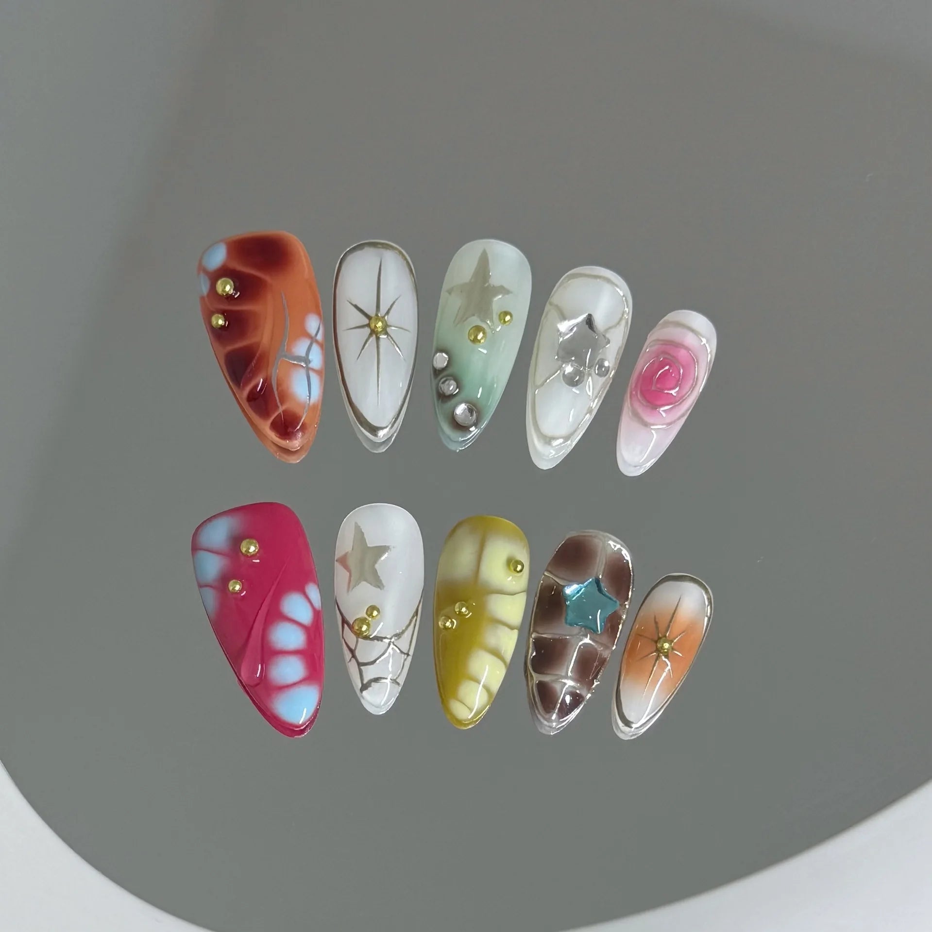 10pcs Handmade y2K Press on Nails Sweet Cool Crocodile pattern Almond Fake Nail Tips Wearable Ins Blush Spice Girls False Nails - Hands of Hope