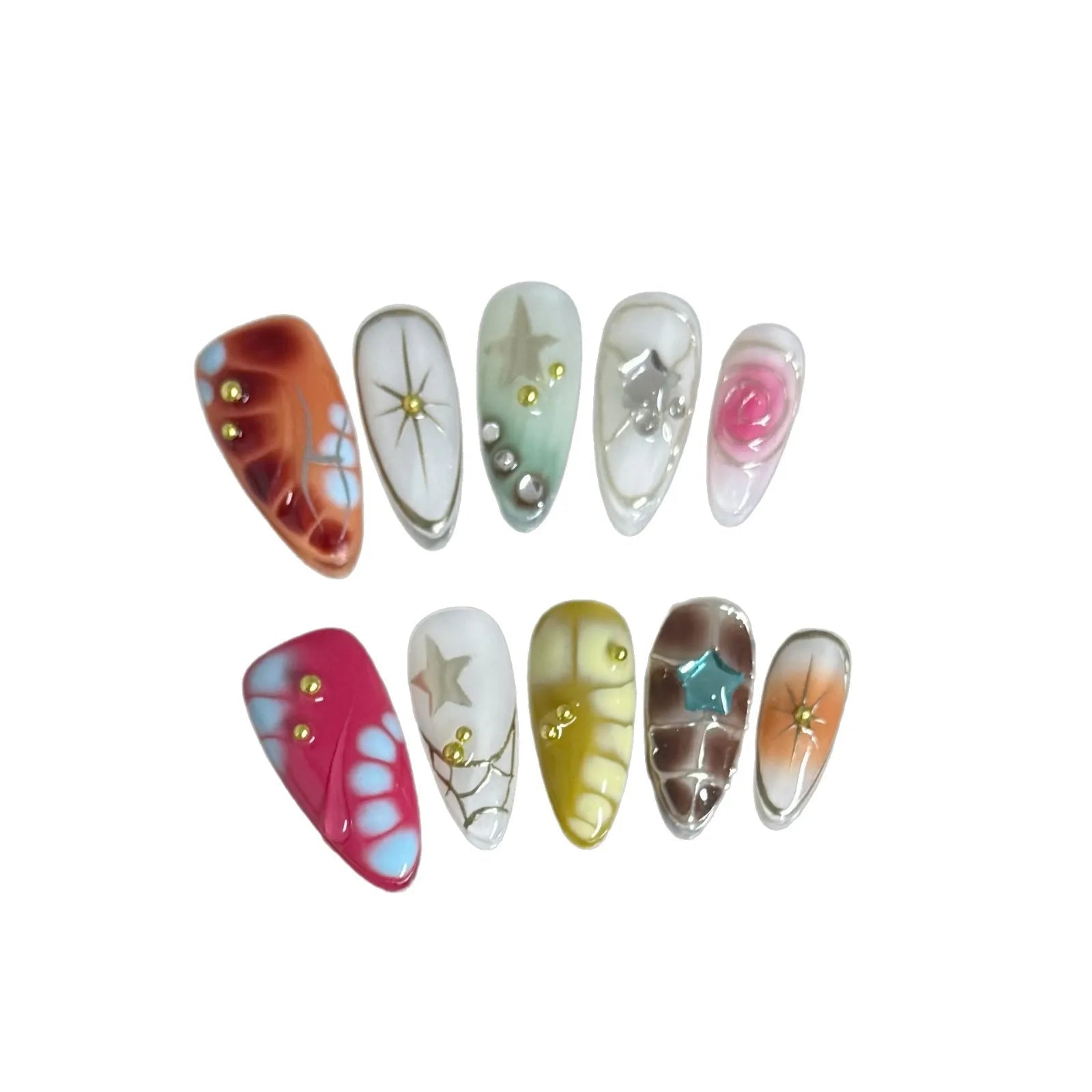 10pcs Handmade y2K Press on Nails Sweet Cool Crocodile pattern Almond Fake Nail Tips Wearable Ins Blush Spice Girls False Nails - Hands of Hope