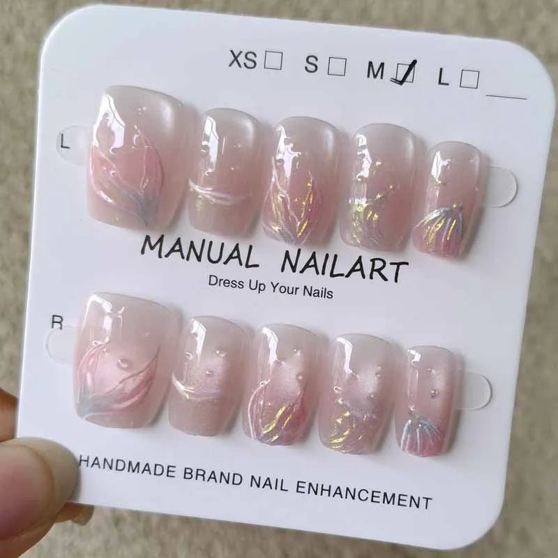 10pcs Jellyfish Cat's Eye Press On Nails False Nails Square Head Girl Lady Press on Nail Wearable Detachable Nail Tips - Hands of Hope