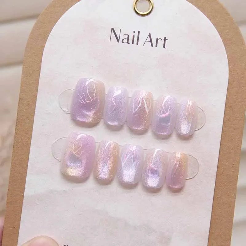 10pcs Jellyfish Cat's Eye Press On Nails False Nails Square Head Girl Lady Press on Nail Wearable Detachable Nail Tips - Hands of Hope