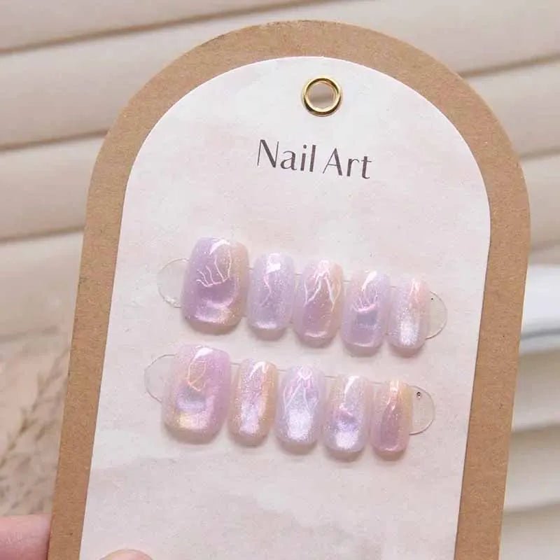 10pcs Jellyfish Cat's Eye Press On Nails False Nails Square Head Girl Lady Press on Nail Wearable Detachable Nail Tips - Hands of Hope