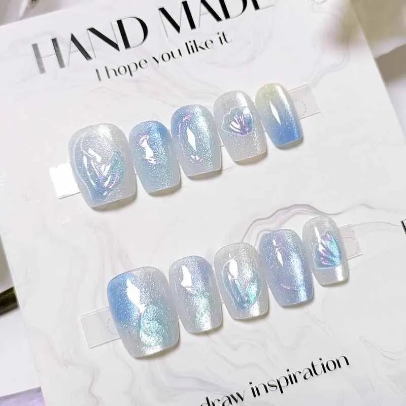 10pcs Jellyfish Cat's Eye Press On Nails False Nails Square Head Girl Lady Press on Nail Wearable Detachable Nail Tips - Hands of Hope
