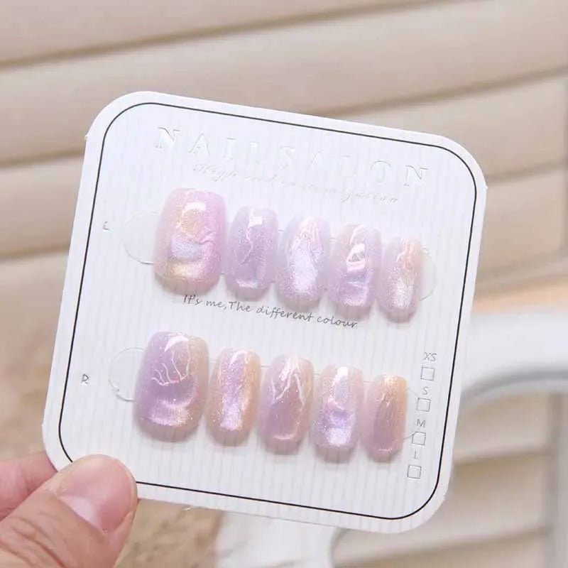 10pcs Jellyfish Cat's Eye Press On Nails False Nails Square Head Girl Lady Press on Nail Wearable Detachable Nail Tips - Hands of Hope