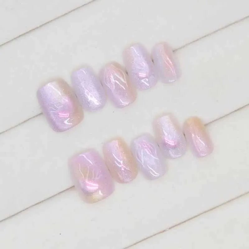 10pcs Jellyfish Cat's Eye Press On Nails False Nails Square Head Girl Lady Press on Nail Wearable Detachable Nail Tips - Hands of Hope